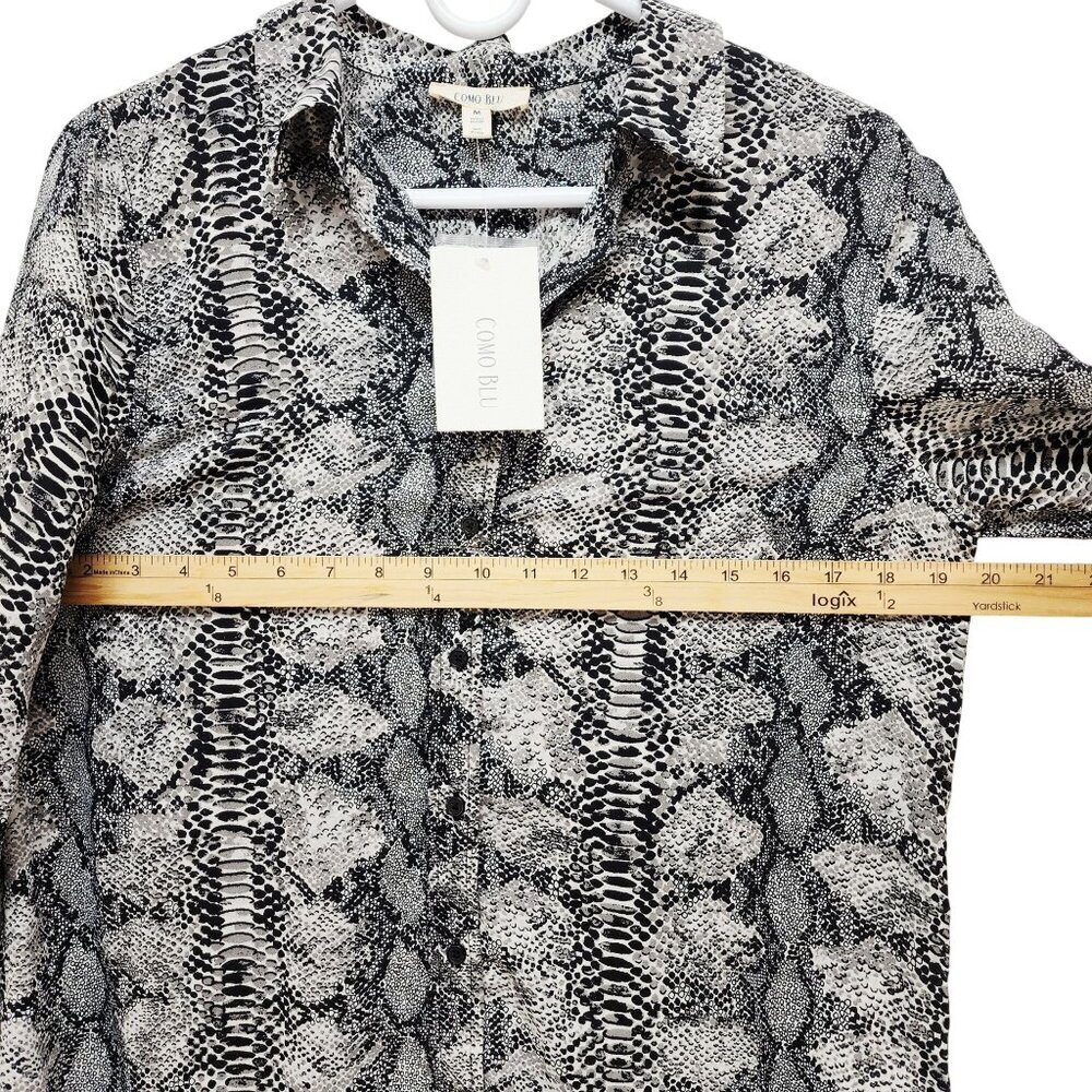Como Blu Womens Black & White Snake Print Button-Up Long Sleeve Blouse Size M - Picture 9 of 10